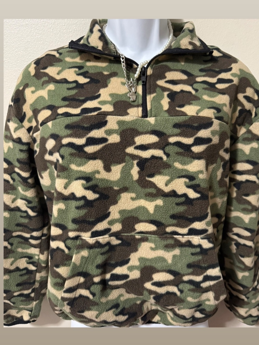 Camo Fleece Quarter-Zip Pullover Sweater - Green Camo